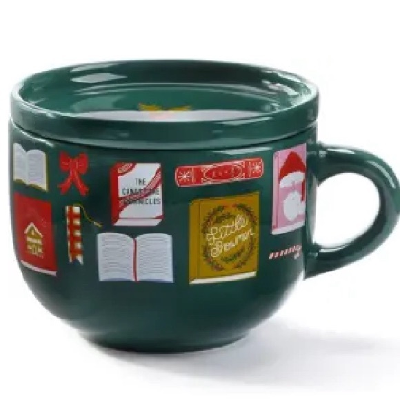 Papersource Christmas Holiday Oversized Mug & Lid New in Box Green Stoneware - Picture 3 of 4